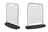 Two white blank advertising boards with metal frames
